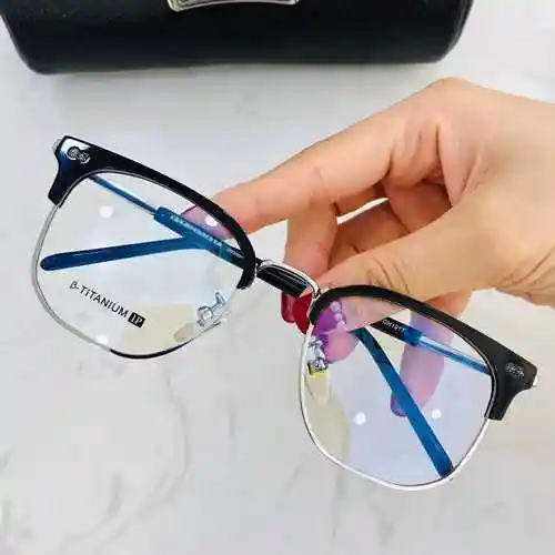 新款罗心眼镜框男女复古眉线半框眼镜方形百搭超轻钛眼镜潮配近视