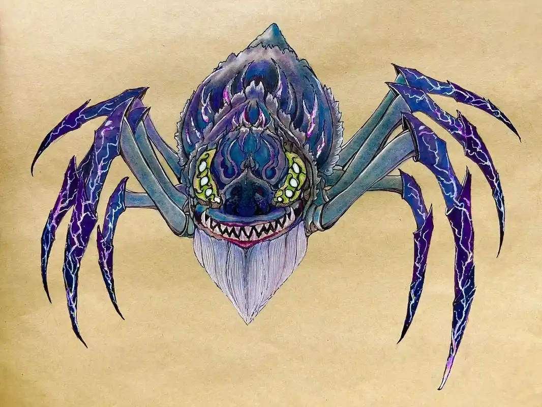 画个人面魔蛛送给学生      	 动漫里截图的正面都是乌漆嘛黑的看不清