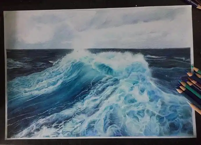 海-手绘彩铅(附九图过程图)|纯艺术|绘画|伊空水千 - 原创作品 - 站酷