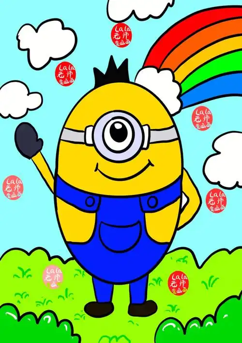 小黄人儿童创意画附线稿