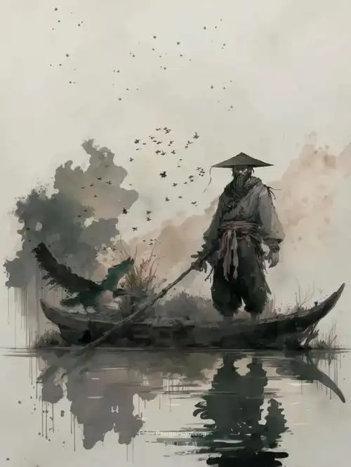 画师胖宁忙烟雨江湖水墨风武侠插画欣赏