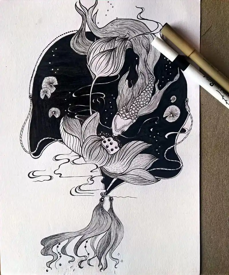 黑白.#手绘 #黑白线描画 #画画 #临摹 #最近画的一些画 - 抖音