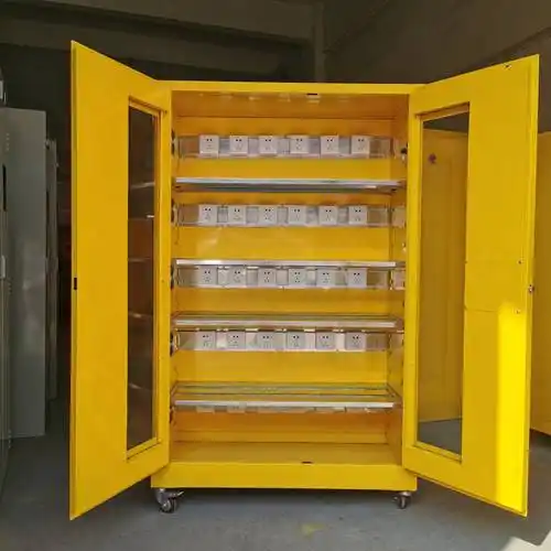 锂电池充电柜定制电动车电池防火防爆柜带排风散热电源插座储存柜