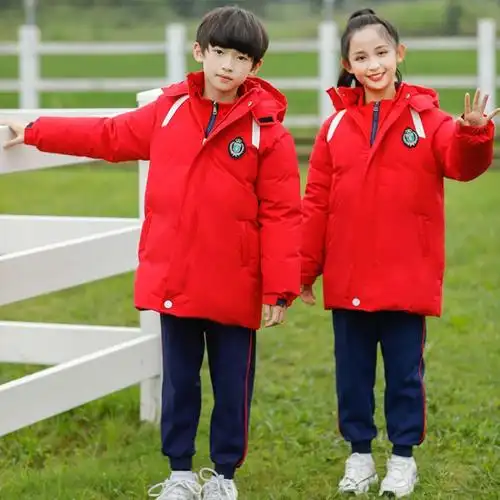 小学生校服秋冬装儿童班服大红色棉衣三件套幼儿园园服加厚男女童