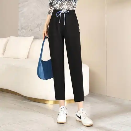 0成交0条九分高腰哈伦裤女萝卜裤2022新款宽松垂感系带休闲小脚裤
