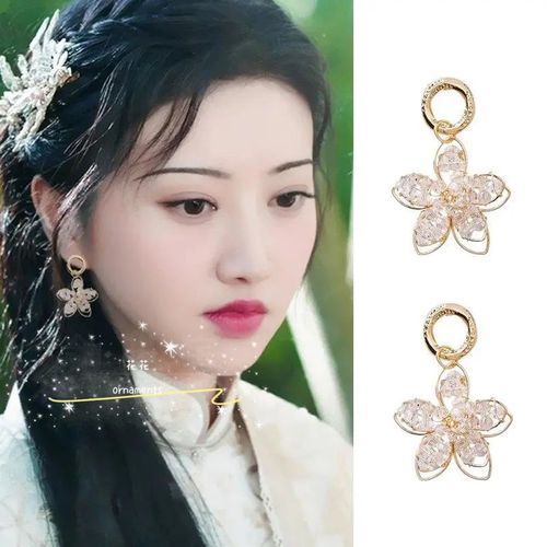 司藤景甜同款耳环法式网红复古水晶花朵耳钉耳饰爆款百搭925银针