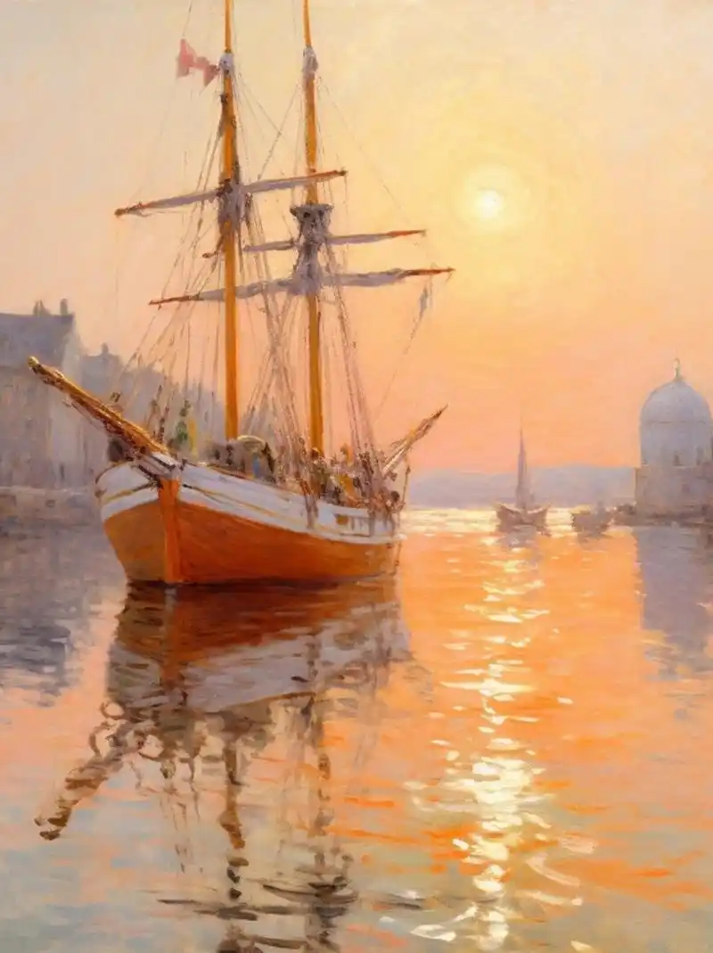 莫奈 claude monet风 油画———岸边的帆船  奥斯卡-克劳德·莫奈