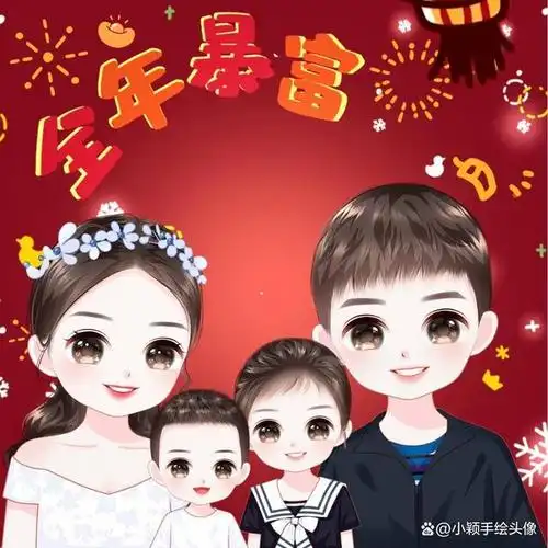 喜气满满过大年一家四口卡通头像可爱又好看