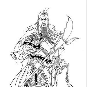 22工笔画打印白描底稿竖幅人物关公四尺六尺初学者临摹勾线过稿a