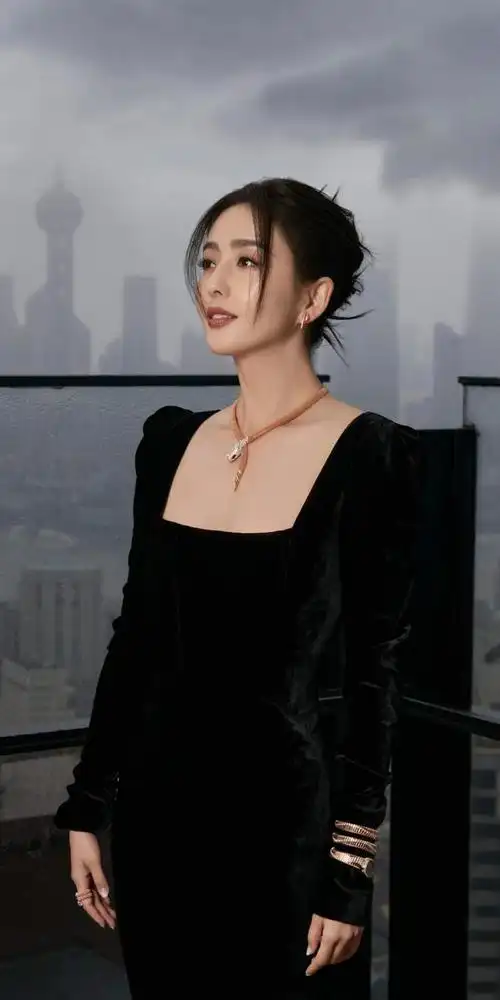 佟丽娅穿黑色法式丝绒长裙,气质时尚优雅,第六张最显身材|妆容|穿搭