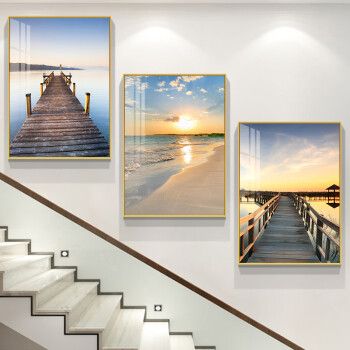 祥盈升楼梯墙壁挂画山水画复式楼梯间装饰画现代简约楼道三联挂画客厅