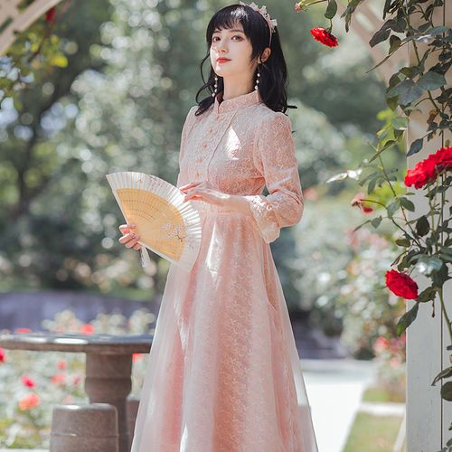 改良旗袍连衣裙少女初中高中学生复古演出朗诵主持礼服超仙气裙子