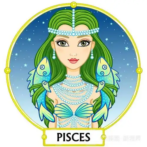 黄道十二宫双鱼座.梦幻般的公主,动画肖像.背景-帧,夜晚的星空.