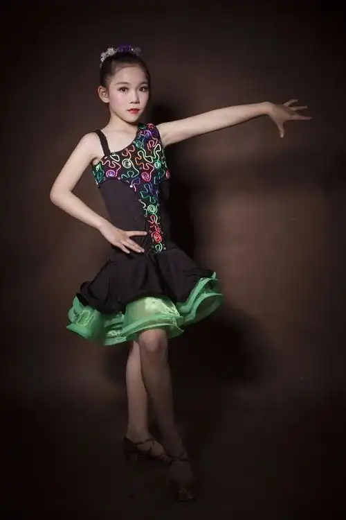 女孩拉丁舞裙儿童比赛服练功服舞蹈服中大童女童夏季训练演出服装