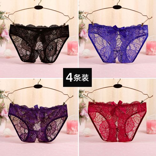 女士开裆三角裤包臀青年少妇情趣裤头蕾丝网纱透明全透明火辣内裤