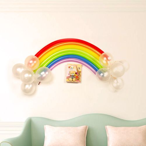 彩虹造型气球套餐百变长条魔术气球儿童生日派对布置背景墙装饰