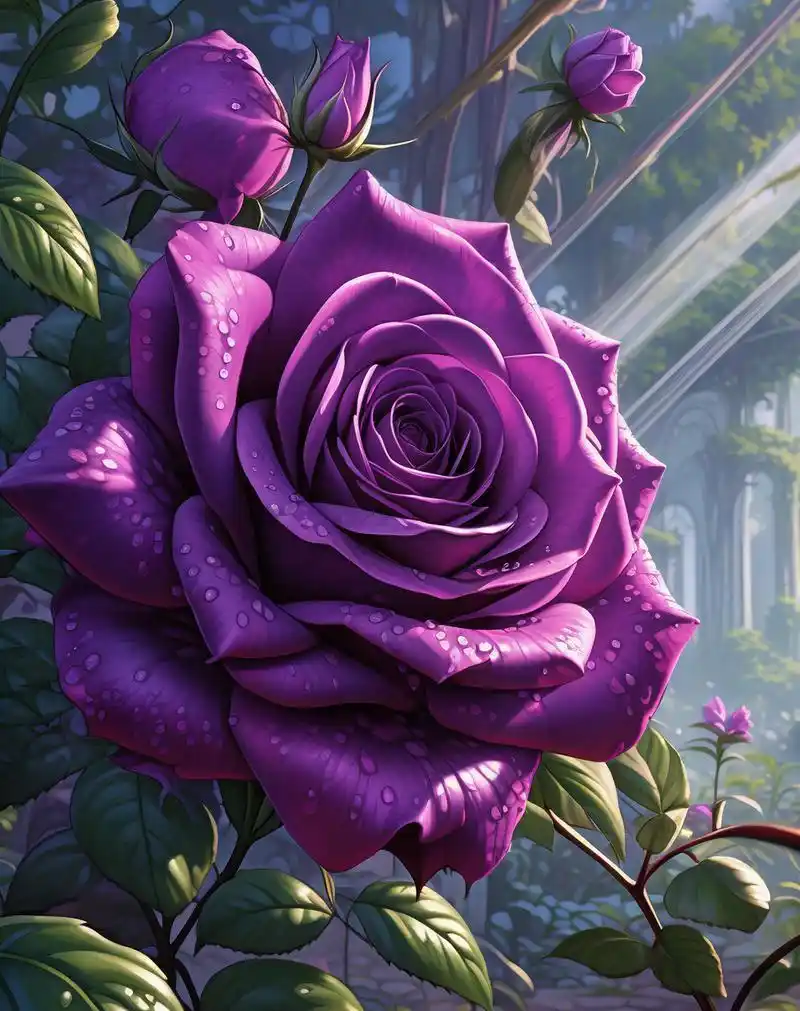 [鲜花]早安61祝福[鲜花] 紫色玫瑰61情深深 清晨雨露花滋润,娇艳