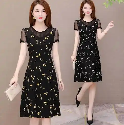 连衣裙40一50岁女遮肚裙子洋气中老年女装夏装45岁矮个子中dl6d