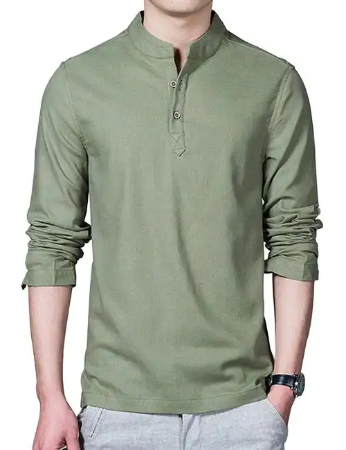 aboselon 艾伯森朗 秋季男士长袖亚麻衬衫 百搭休闲套头棉麻衬衣 azq