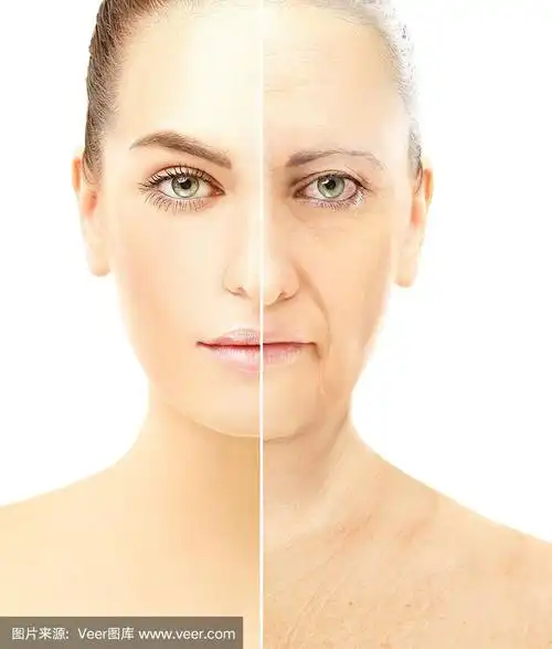 衰老过程.年轻女孩的脸上有皱纹