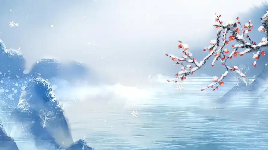 4k中国风水墨山水蓝色飘落朗诵水墨视频背景mp4