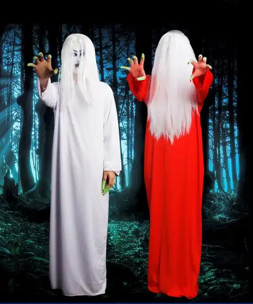 阁版僵尸服万圣节服装贞子cos服女鬼红衣僵尸服恐怖服饰鬼屋笔仙扮鬼
