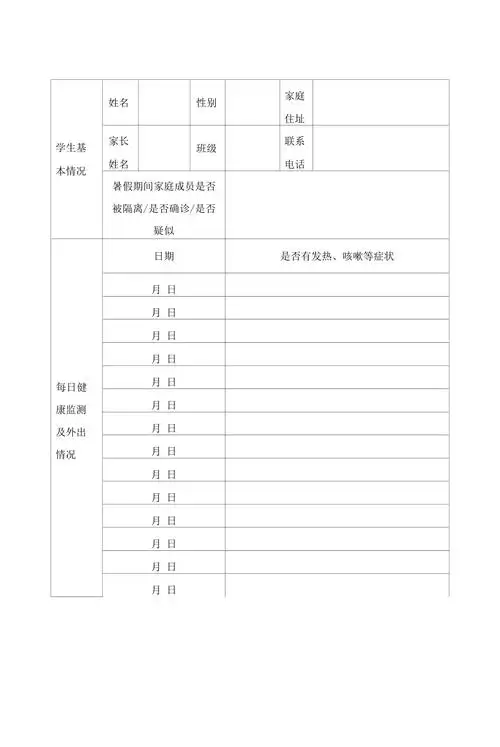 中小学教职工师生14天健康状况及外出行程登记表docx
