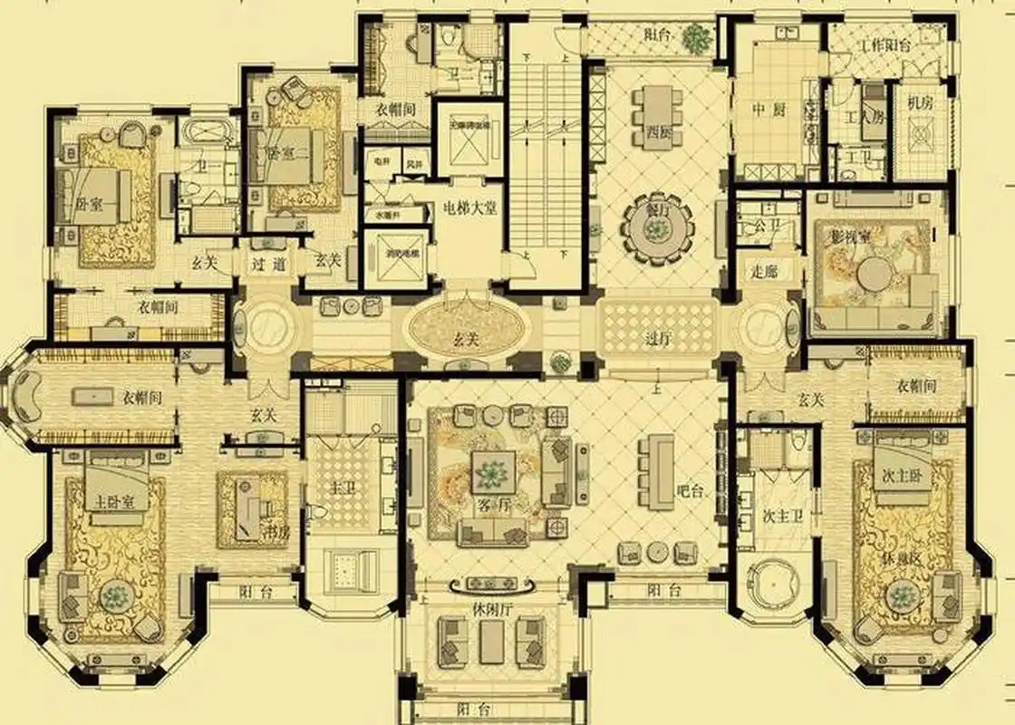 总会有一种完美的大平层户型,直接打动你的内心,因为华丽的客厅,因为