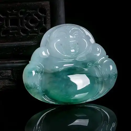 天然冰种翡翠飘绿花玉佛吊坠女款弥勒佛菩萨大肚笑佛玉石挂件真玉