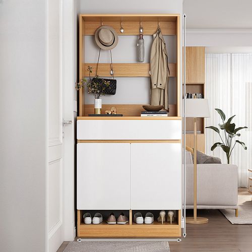 鞋柜带挂衣架一体家用门口入户大容量玄关柜衣帽柜防尘靠墙储物柜