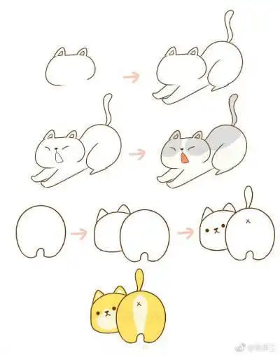 简笔画一组超可爱超萌的小猫咪来源详见水印
