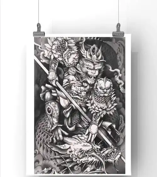 满背纹身猴子纹身手稿齐天大圣纹身图案