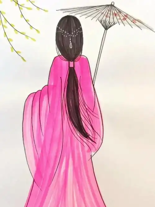简单几笔画古风背影