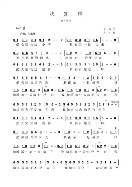 我知道(原创歌曲)简谱 - 曲谱歌词网