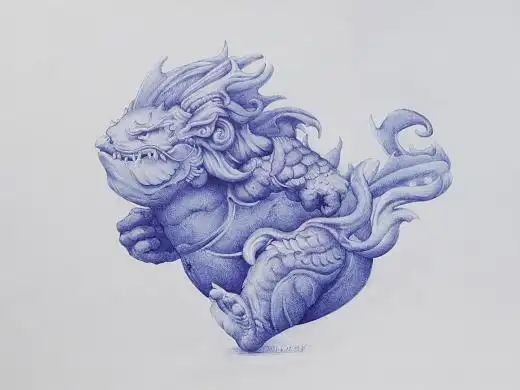 圆珠笔画貔貅.