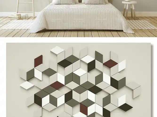 3d立体菱形马赛克拼接现代简约电视背景墙