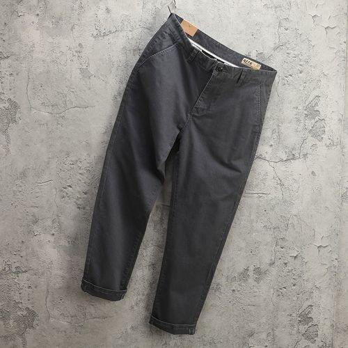 秋季弹力高密休闲裤工装长裤男士小直筒合体舒适水洗chino灰裤子