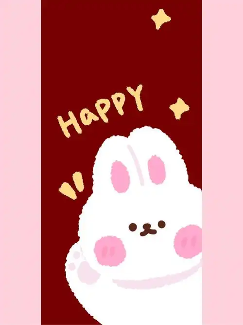 快乐兔子壁纸原创酒红色