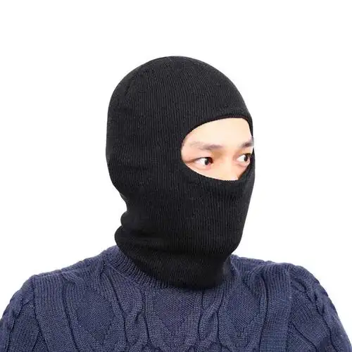 冬季男防寒保暖头套三孔纯黑色蒙面帽子男士针织头套面罩露眼帽子