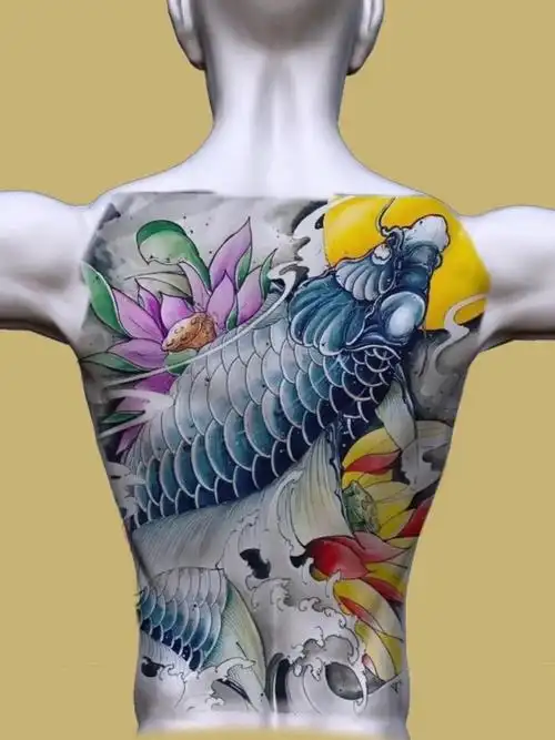 传统满背鲤鱼纹身手稿