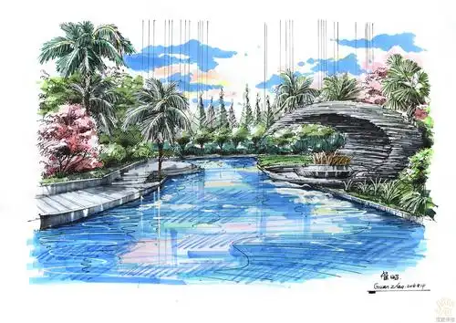 环境景观建筑手绘效果图线稿图