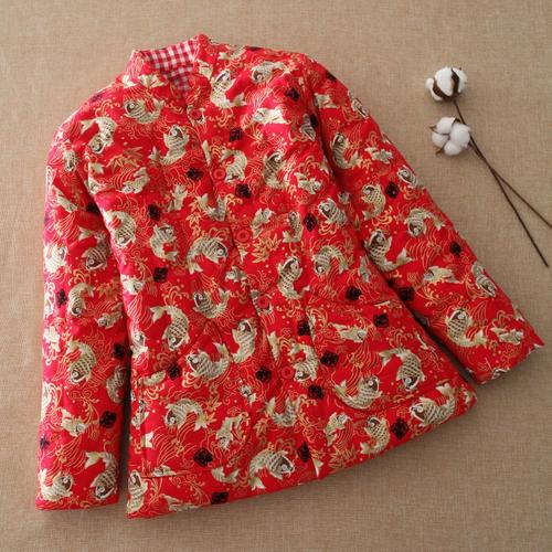 棉花手工棉袄 女结婚红衣服 新娘服装红色棉衣加厚保暖棉服冬季