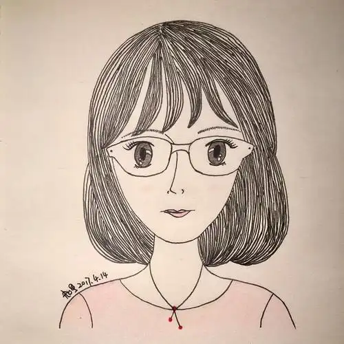 自学手绘知予自画像戴项链的女孩