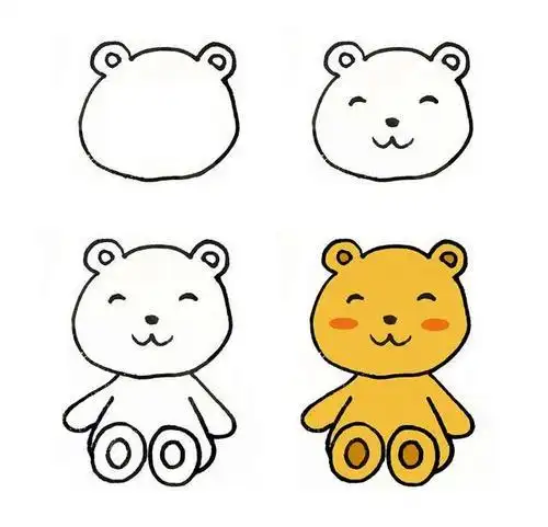 儿童简笔画萌萌的卡通小熊画法步骤图片