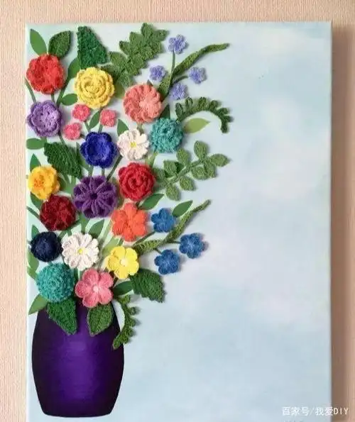 毛线花朵装饰画,钩编手艺人这样玩,非常有才华和创意!附教程