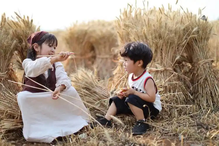梅子的美篇:麦田里的姐弟俩!