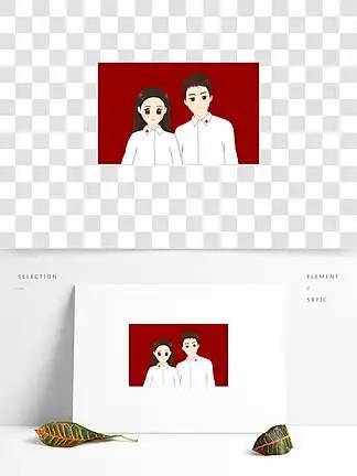 手绘卡通原创红底结婚 i>证 /i> i>件 /i> i>照 /i>