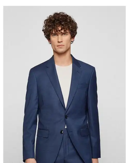 hugoboss雨果博斯男士2022年春夏新款微图案初剪羊毛修身西装套装两件