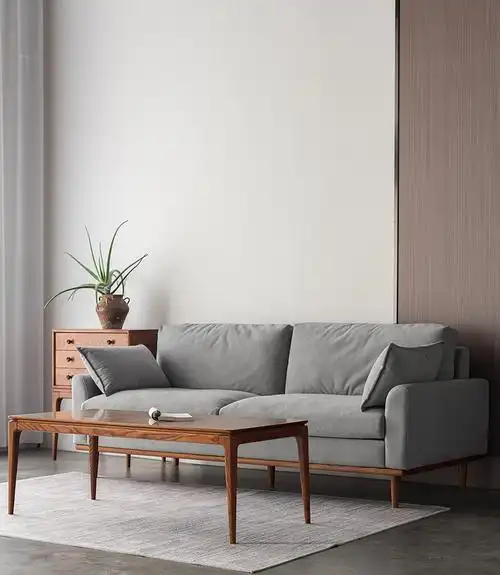 北欧现代简约小户型客厅羽绒三人位布艺沙发 白蜡木 姜黄