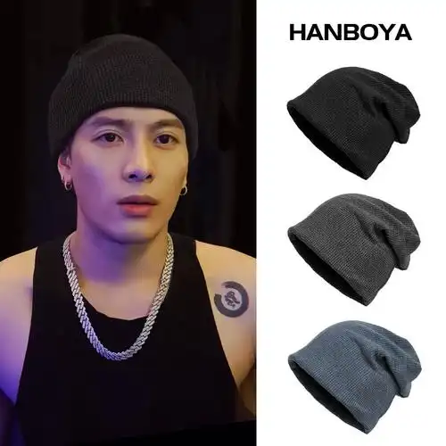 王嘉尔堆堆帽子男士冬季大头围显脸小针织帽炸街冷帽潮牌毛线帽女